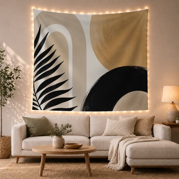 Abstract Geometric Shapes in Black and Tan, Serene Minimalist Modern for Art Lovers, Abstract Geometric Wall Art, Housewarming Gift Tapestry Wall Hanging for Living Room, Bedroom and Dorm