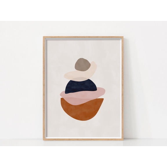 Abstract Geometric Shapes Poster Modern For Apartment Mid Century Style Wall Rust Blue Art Poster, Unframed Poster Size 16x24
