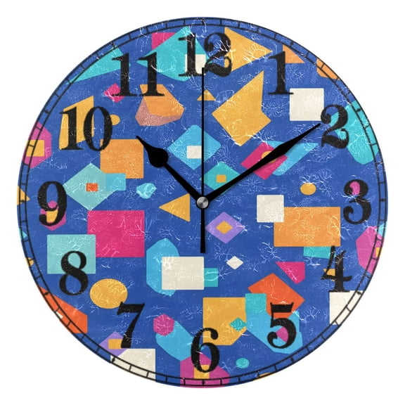 Abstract Geometric Shapes Silent Wall Clock 10" Non-Ticking Battery Clock