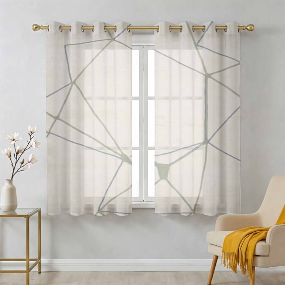 Abstract Geometric Sheer Curtains 39 Inch Long 2 Panels, Grey Green ...