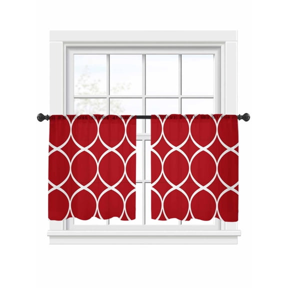 Abstract Geometric Sheer Curtains 45 Inch Long 2 Panels, White Twisted Lines Red Background Light Filtering Rod Pocket Semi Sheer Curtains, Sheer Voile Drapes for Living Room Bedroom, 52"x45"