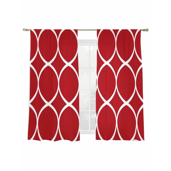 Abstract Geometric Sheer Curtains 63 Inch Long 2 Panels, White Twisted Lines Red Background Light Filtering Rod Pocket Semi Sheer Curtains, Sheer Voile Drapes for Living Room Bedroom, 52"x63"