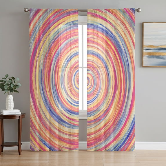 Abstract Geometric Sheer Curtains 84 Inches Long, Modern Colorful 3D ...