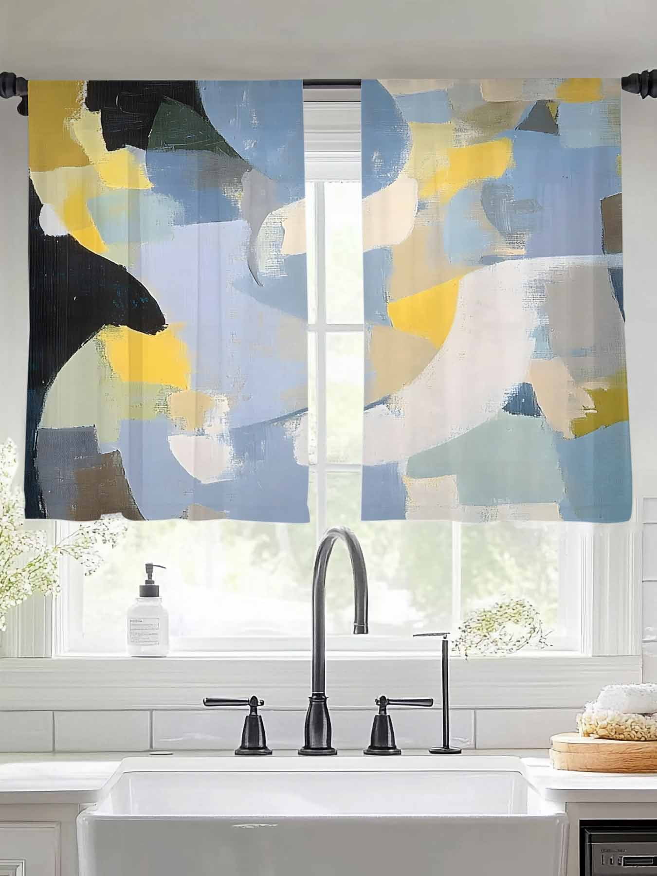 Abstract Geometric Sheer Curtains for Living Room Bedroom Simple Oil