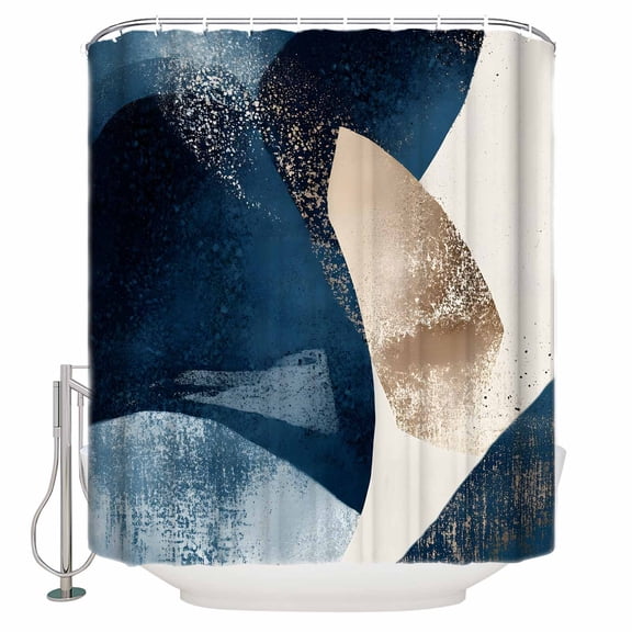 Abstract Geometric Shower Curtain, 36" x 72", Dynamic Deep Blue Gold Art Waterproof Bathroom Curtain Washable Shower Curtain Set with 12 Hooks