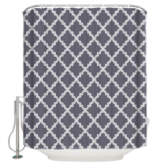 Abstract Geometric Shower Curtain, 72" x 72", Dark Grey Moroccan Trellis Waterproof Bathroom Curtain Washable Shower Curtain Set with 12 Hooks