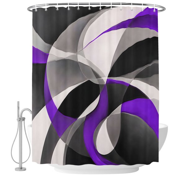 Abstract Geometric Shower Curtain for Bathroom, Dark Gray Purple Arcs Waves Modern Waterproof Cloth Fabric Bathroom Accessories Set with 9 Rust Proof Plastic Hooks, 36"x72"