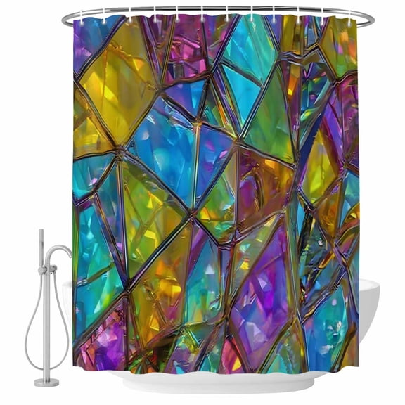 Abstract Geometric Shower Curtain for Bathroom, Rainbow Gradient Crystal Color Blocks Modern Waterproof Cloth Fabric Bathroom Accessories Set with 9 Rust Proof Plastic Hooks, 36"x72"