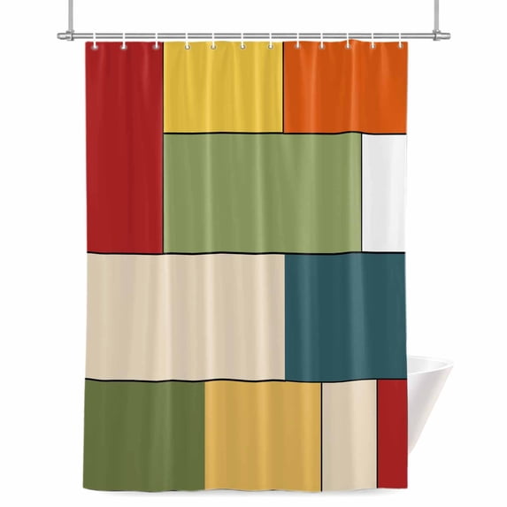 Abstract Geometric Shower Curtain, Colorful Color Block Plaid Contemporary Waterproof Shower Curtain Set with 12 Hooks Lightweight Bath Curtains Fabric Bathroom Decor 72x72 Inches