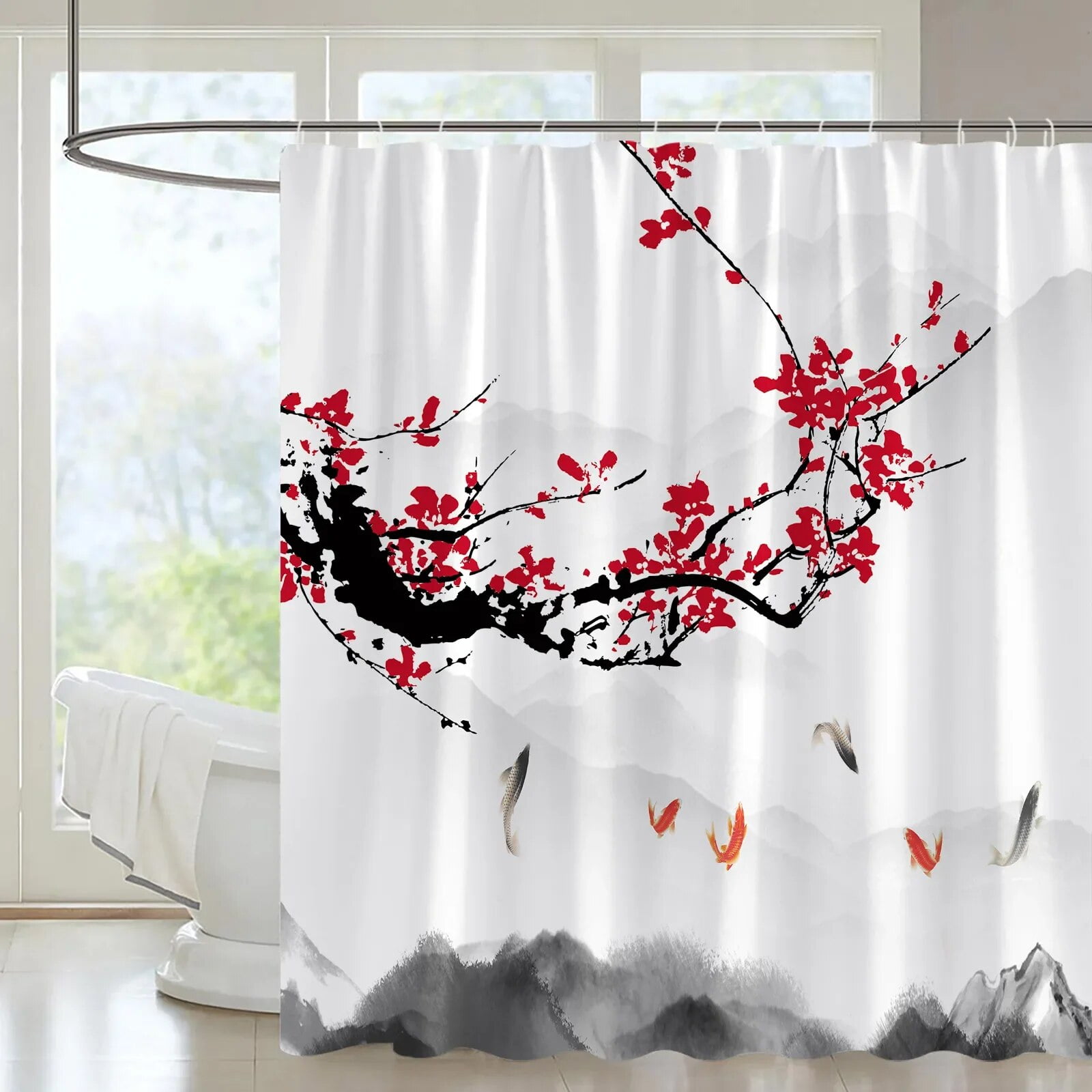 Abstract Geometric Shower Curtain Creative Line Graphics Red Lattice