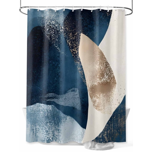 Abstract Geometric Shower Curtain, Dynamic Deep Blue Gold Art Waterproof Shower Curtain Set with 12 Hooks Lightweight Washable Fabric Shower Curtains for Bathroom 36x72 Inches