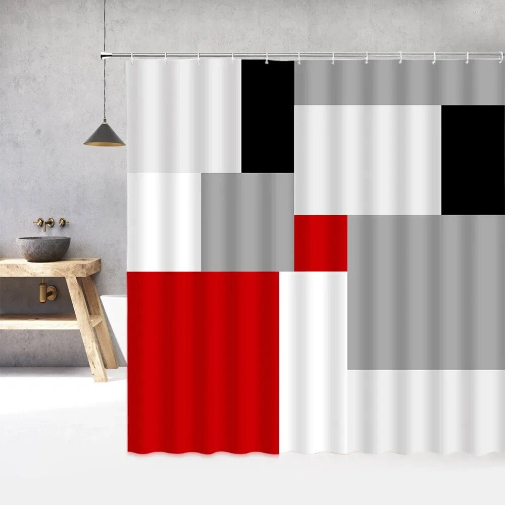 Abstract Geometric Shower Curtain Orange Gray Beige Seamless Pattern