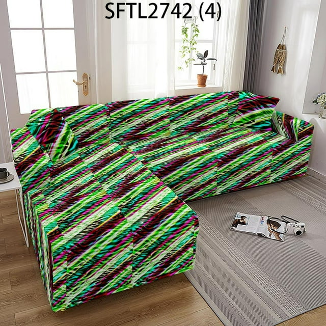 Abstract Geometric Sofa Covers Green Striped Corner Sofa Cover Sofa