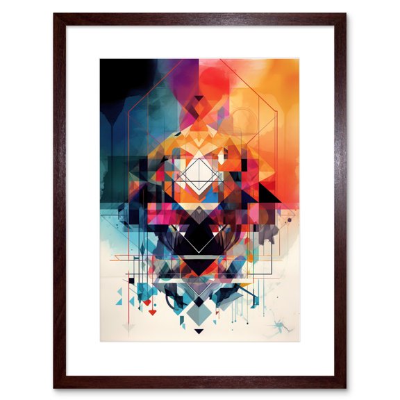 Abstract Geometric Spectral Prism Kaleidoscope Colour Light Shapes Modern Watercolour Illustration Artwork Framed Wall Art Print 9X7 Inch