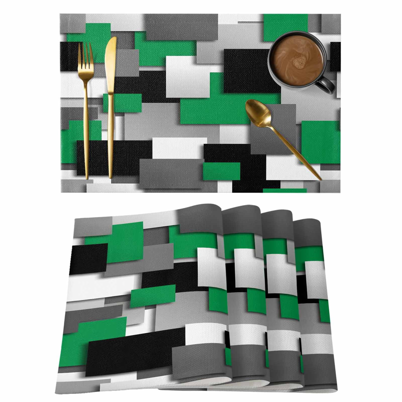 Abstract Geometric Square Art Placemats Set of 6,Wipeable Washable ...