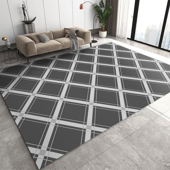 Abstract Geometric Square Pattern Area Rug 2x3ft Modern Striped Checkered Texture Machine Washable Rugs, Non Slip Easy Care Foldable Large Carpet for Laundry Guestroom Room Decor