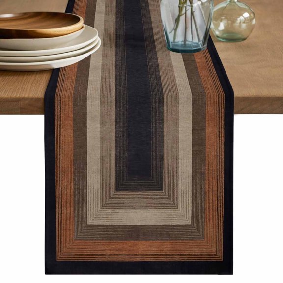 Abstract Geometric Square Table Runner 36 Inches Long,Kitchen Dining Tablerunners Black Brown Wood Grain Texture Linen Table Runners Dresser Scarves for Home Dinner Wedding Holiday Party Decor