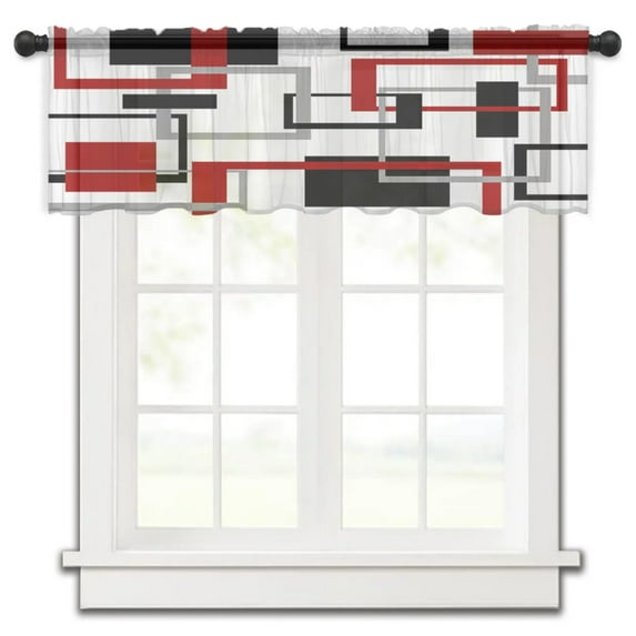 Abstract Geometric Squares Art Black Red Kitchen Curtains Tulle Sheer Abstract Geometric Squares Art Black Red Kitchen Curtains Tulle Sheer