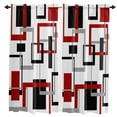 thumbnail image 1 of Abstract Geometric Squares Art Black Red Rod Pocket Short Curtain Half-Curtain For Home Kitchen Door Drape Cafe Small Window, 1 of 6