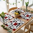 thumbnail image 1 of Abstract Geometric Squares Placemats Set of 4,Wipeable Washable Table Mats for Dining Tables, Black Red Modern Line Art Place Mats for Kitchen Event Party Tabletop Decor, 1 of 9