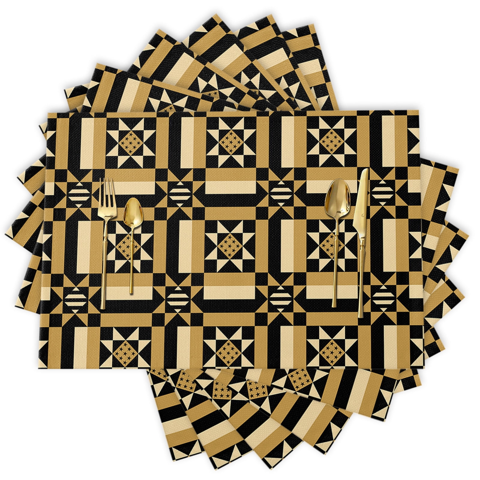 Abstract Geometric with Stars and Stripes Pattern Placemats Set of 6