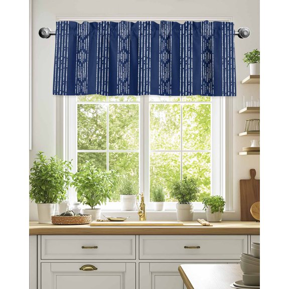 Abstract Geometric Striped Valances for Windows,Kitchen Valance Rod Pocket Short Curtain,Navy Blue Valance Curtain Window Valances for Bedroom Living Room 54x18in