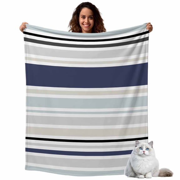 Abstract Geometric Stripes Throw Blanket Flannel Fleece Throws, Simple Minimalist Art Lightweight Super Soft Warm Blankets for Couch Sofa Bed All Season Use, 40x50 in