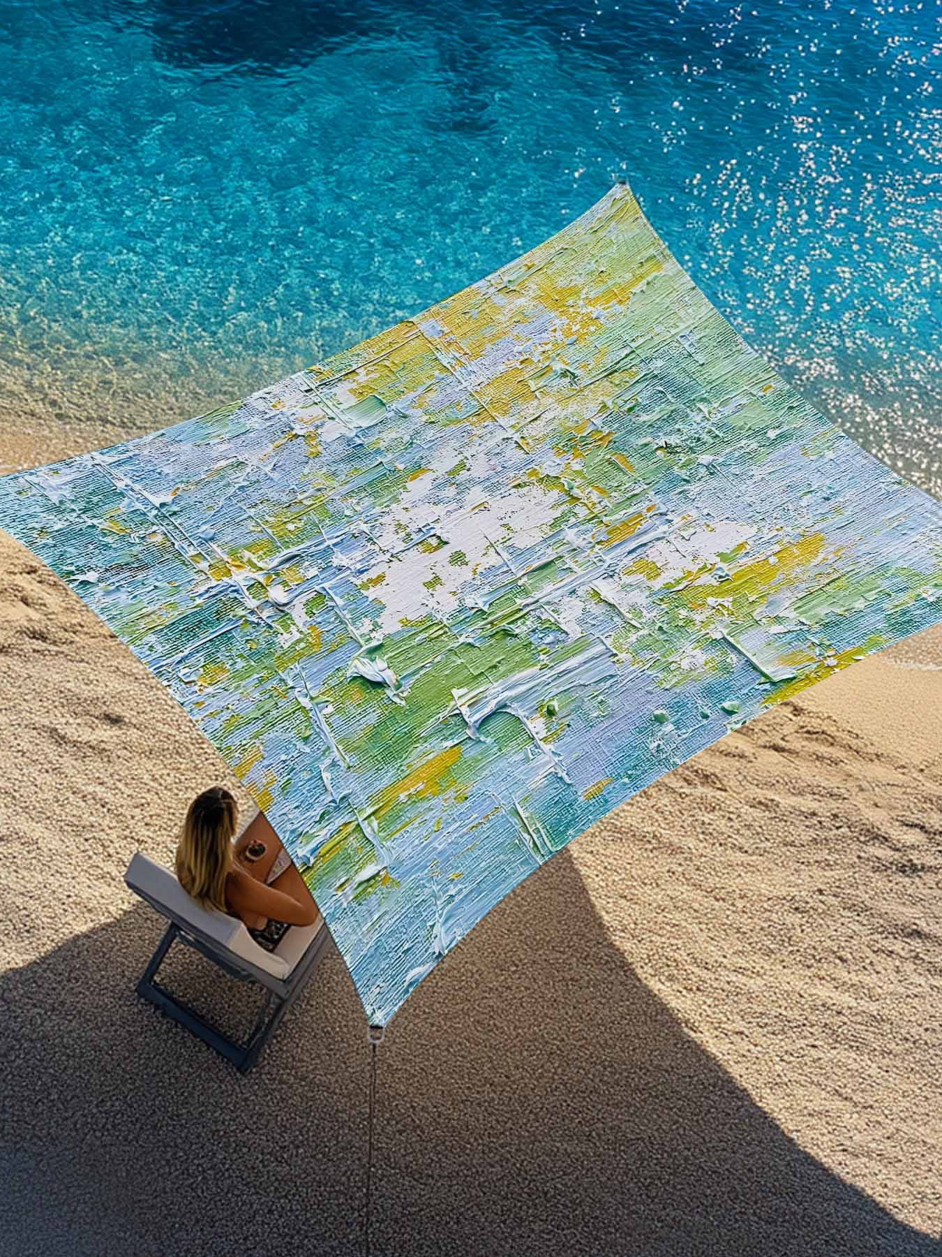 Abstract Geometric Sun Shade Sail 14' x 18', Yellow Blue Green Oil ...