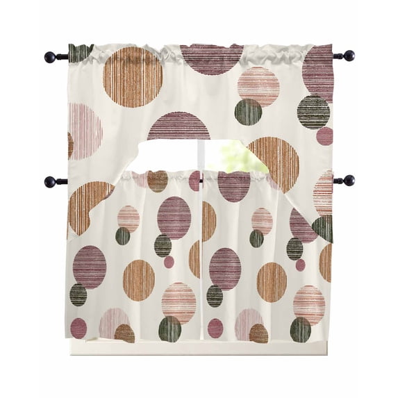 Abstract Geometric Swag Curtains for Living Room/Bedroom Windows, Farmhouse Vintage Polka Dot Red Brown Kitchen Curtains and Valances Set 36 Inch Length, Light Filtering Swags Valance Curtain Panels