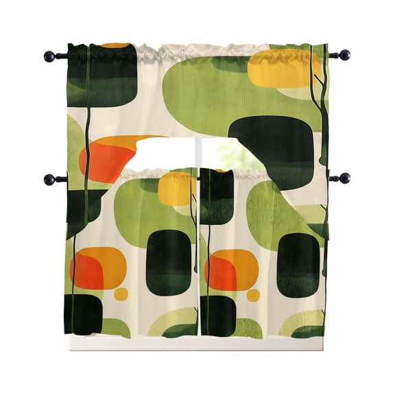 Abstract Geometric Swag Curtains for Living Room/Bedroom Windows, Green Vintage Art Aesthetic Kitchen Curtains and Valances Set 36 Inch Length, Light Filtering Swags Valance Curtain Panels