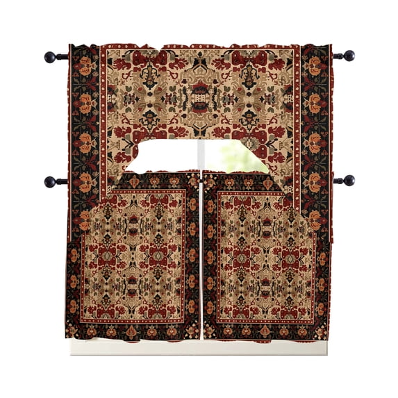 Abstract Geometric Swag Valance and Tier Curtains Set Dots and Wireframe Flowers Kitchen Curtains 3 Piece Set Rod Pocket Panels for Bedroom Cafe Swag Valances and 36 inches Tiers