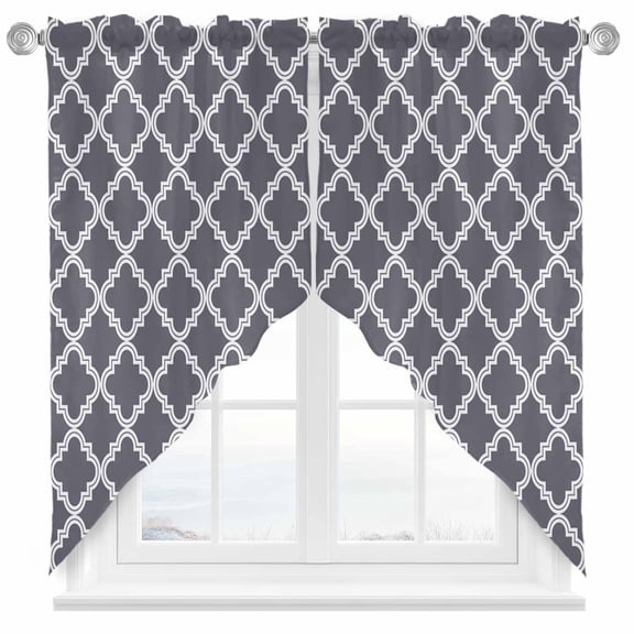 Abstract Geometric Swag Valances for Windows 2 Pack Dark Grey Moroccan Trellis Swag Kitchen Curtains 36 Inches Long Rod Pocket Short Window Treatment for Kitchen Bathroom 36"x36"