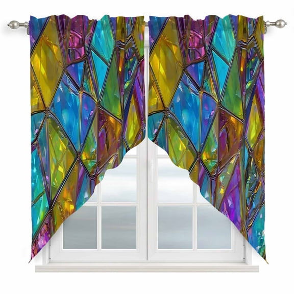 Abstract Geometric Swag Valances for Windows 2 Pack Rainbow Gradient Crystal Color Blocks Modern Swag Kitchen Curtains 36 Inches Long Rod Pocket Short Window Treatment for Kitchen Bathroom 28"x36"