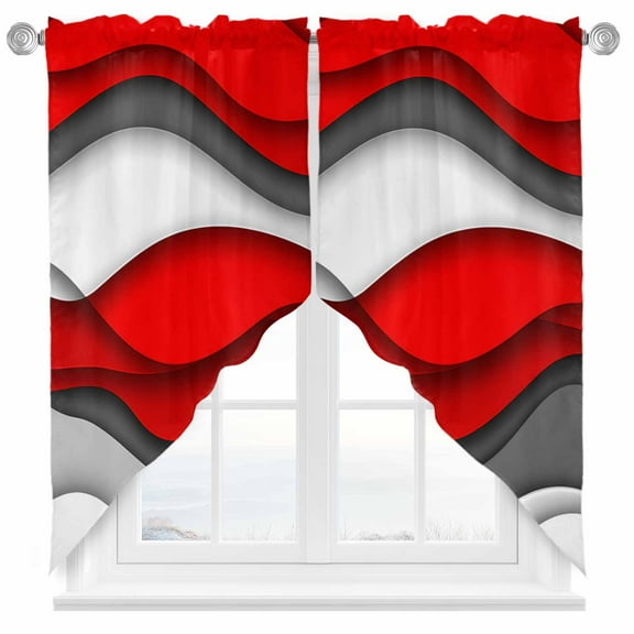 Abstract Geometric Swag Valances for Windows 2 Pack Red Gray Gradient Waves Contemporary Swag Kitchen Curtains 36 Inches Long Rod Pocket Short Window Treatment for Kitchen Bathroom 36"x36"