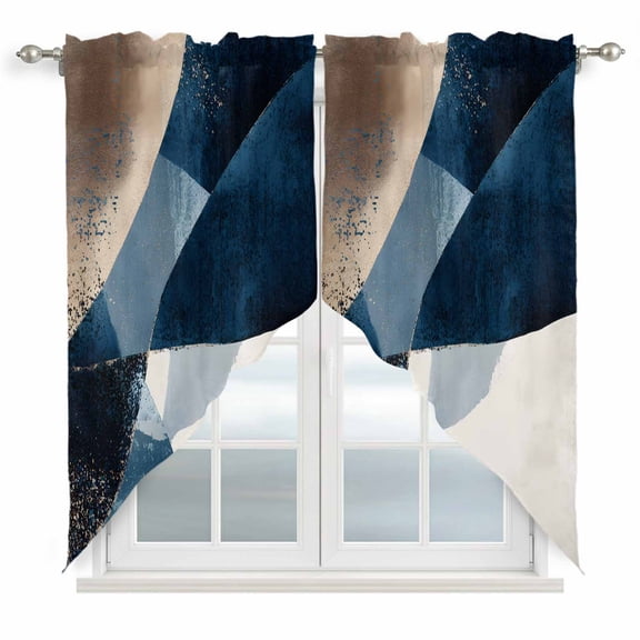 Abstract Geometric Swag Valances for Windows 36 inches Long, Dynamic Blue Gold Beige Art Swag Curtains Privacy Light Filtering Curtain Tiers for Kitchen Bathroom 36" W x 36" L, 2 Panels
