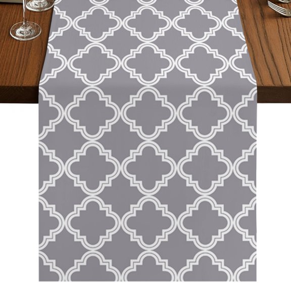 Abstract Geometric Table Runner 36 Inches Long, Gray Moroccan Trellis Cotton Linen Dining Table Runner Dresser Scarves for Home Kitchen Party Decor 13"x36"