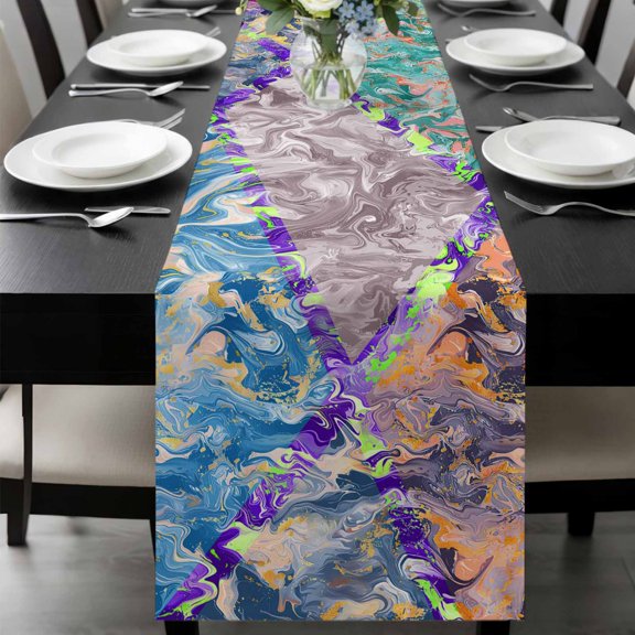 Abstract Geometric Table Runner 48 Inches Long, Modern Marble Abstract Art Aesthetics Kitchen Coffee Dining Table Decoration for Home Party Birthday Wedding Home Decor 13x48 Inches