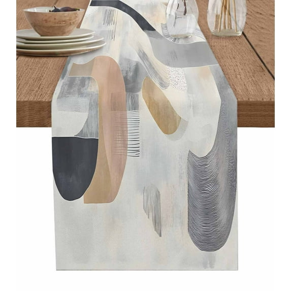 Abstract Geometric Table Runner 72 Inches, Simple Color Blocks Brown Beige Bed Runner Dresser Scarves Tabletop for Indoor Outdoor Parties/Ceremony/Banquet, 18" x 72"