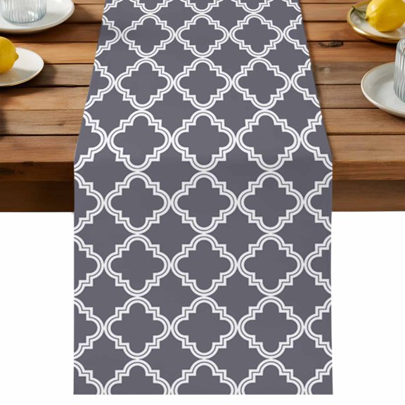 Abstract Geometric Table Runner, Dark Grey Moroccan Trellis Cotton Linen Table Cloth, Tablerunner for Kitchen Dining Party Wedding Home Decor 13x36 Inch