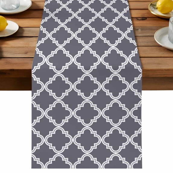 Abstract Geometric Table Runner, Dark Grey Moroccan Trellis Cotton ...