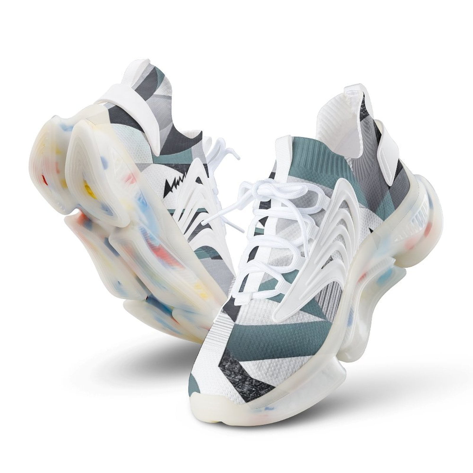 Abstract Geometric Teal Grey Design Walking Shoes for Men Woman Lightweight Tennis Fashion