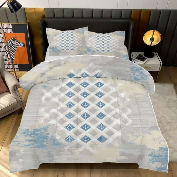 Abstract Geometric Textile Design Comforter Set Full Size Bedding Set For Travl Bedroom Decor Quilt With 2 Pillow Cases