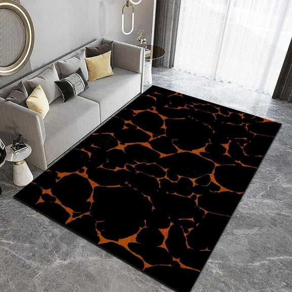 Abstract Geometric Texture Rug Black Burnt Orange Rectangular Large Area Rug Non-Slip Easy To Clean Suitable For Living Room Bedroom And Kitchen 3x4ft