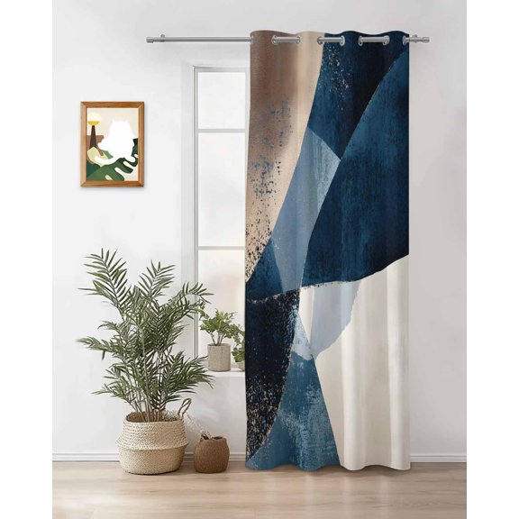 Abstract Geometric Thermal Insulated Blackout Curtains for Bedroom 24 Length Dynamic Blue Gold Beige Art Room Darkening Curtain 1 Panel Grommet Window Curtain Drape for Living Room Nursery Room