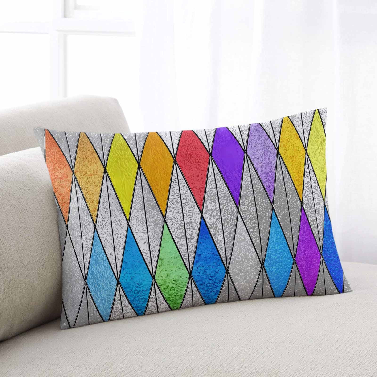Abstract Geometric Throw Pillow Covers, Watercolor Rhombus Stained ...