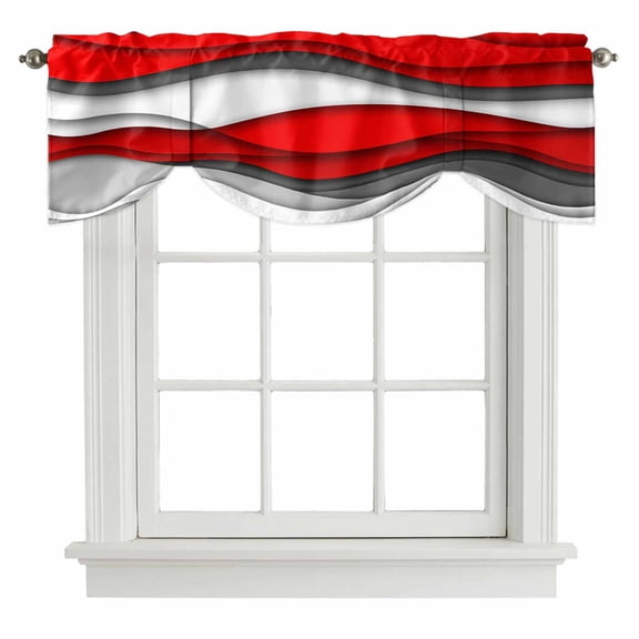 Abstract Geometric Tie Up Window Valance Red Gray Gradient Waves Contemporary Tie-up Valance for Kitchen Windows Adjustable Small Curtain Balloon Shades for Kitchen Bathroom Cafe 42x12inch