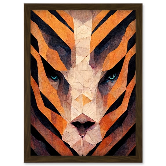 Abstract Geometric Tiger Head Symmetrical Artwork Framed Wall Art Print A4