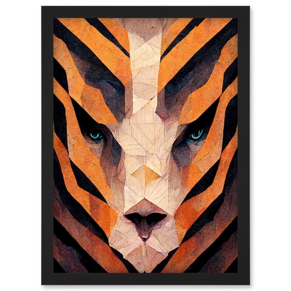 Abstract Geometric Tiger Head Symmetrical Artwork Framed Wall Art Print A4