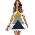 thumbnail image 1 of Abstract Geometric Triangle Art Women Dress V-Neck Short Sleeve Flowy Swing Party Midi Dress, 1 of 4