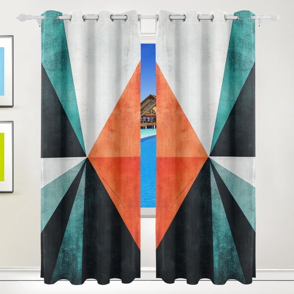 Abstract Geometric Triangle Pattern Blackout Curtains for Living Room Bedroom 55W x 72/84L Insulated Window Drapes 2 Panels